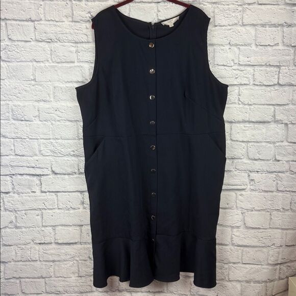 Loft Gilded Button Flounce Pocket Dress Women’s Size 20 Front Pockets Sleeveless - Picture 6 of 8